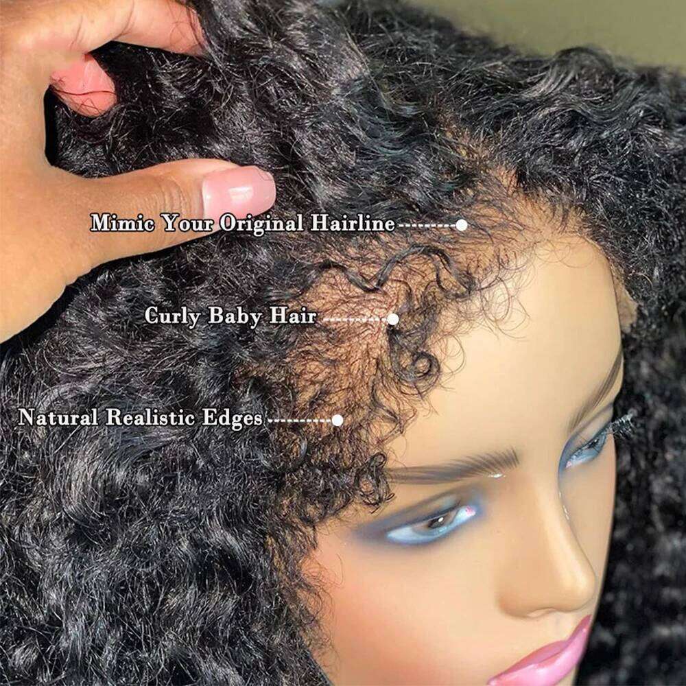 NAMM Short Bob Kinky Curly Frontal 4C Edges Lace Front Wigs Transparent 4x4 Closure Human Hair Wig Natural Hairline