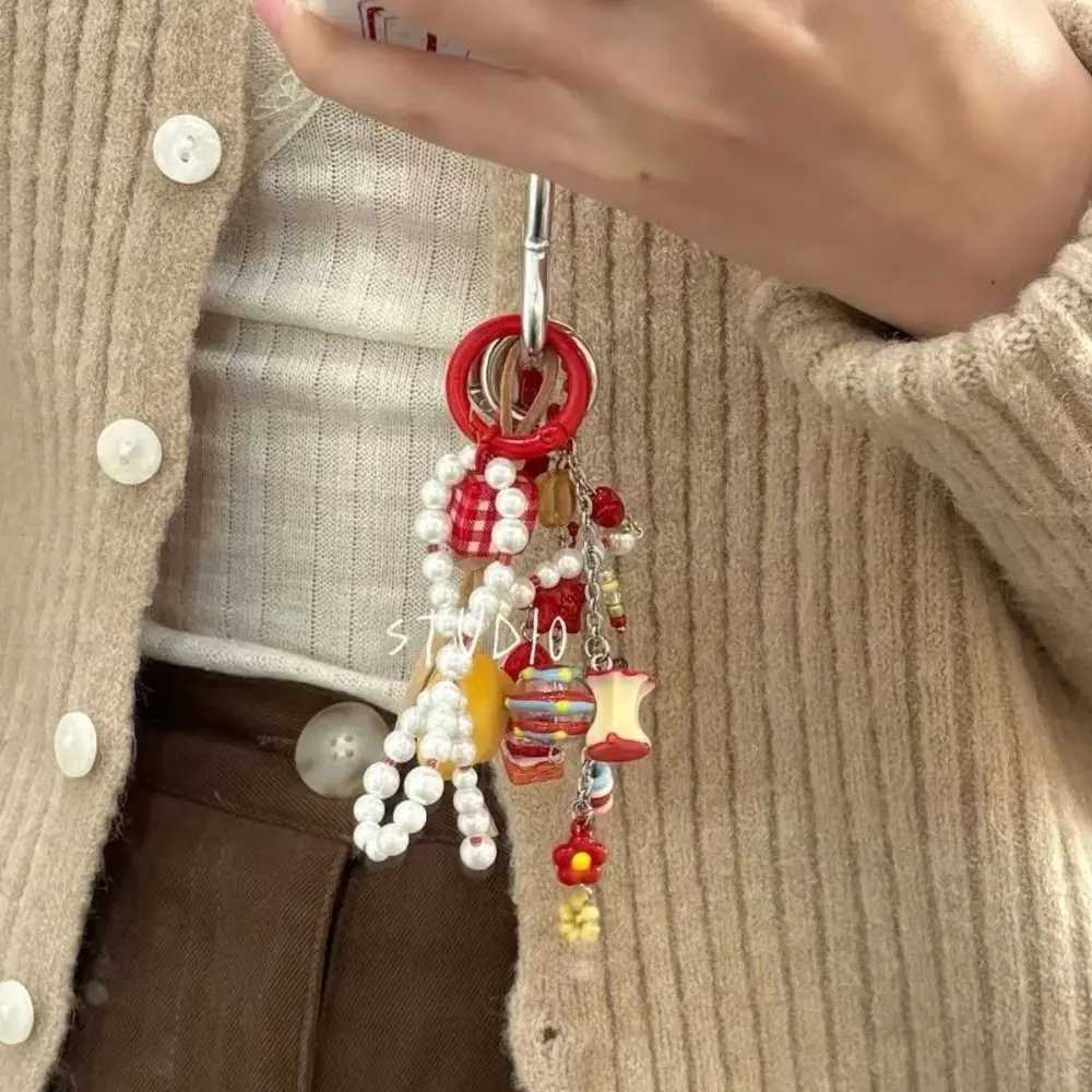 Sweet Red Apple Cherry Keychain Handmade DIY Backpack Pendant Acrylic Beaded Bag Charm XJ250607