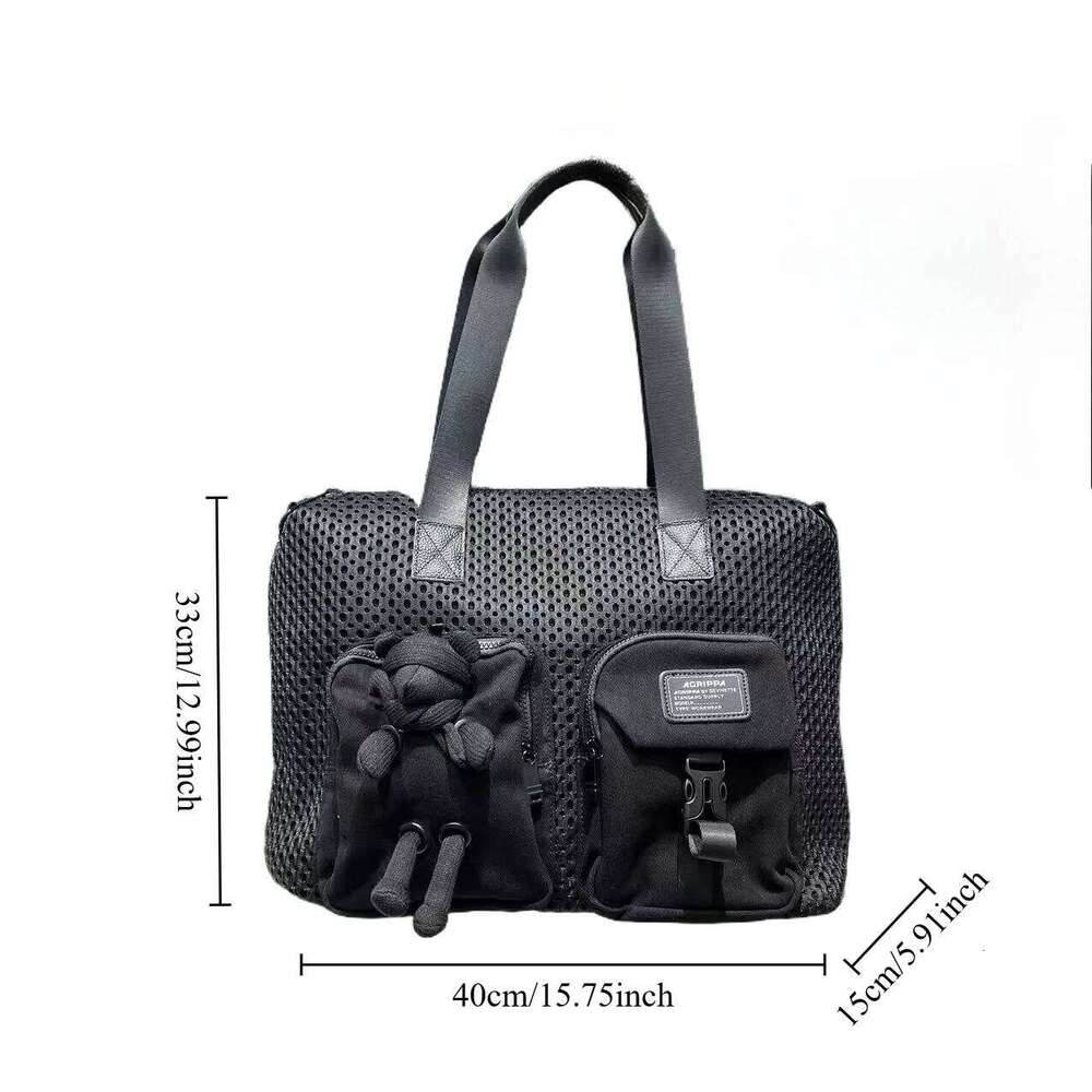Designer Bag Ladies Fashionable Mesh Splicing Casual Handbag With Multiple Pockets Teddy Bear Doll Single Shoulder Diagonal Cross