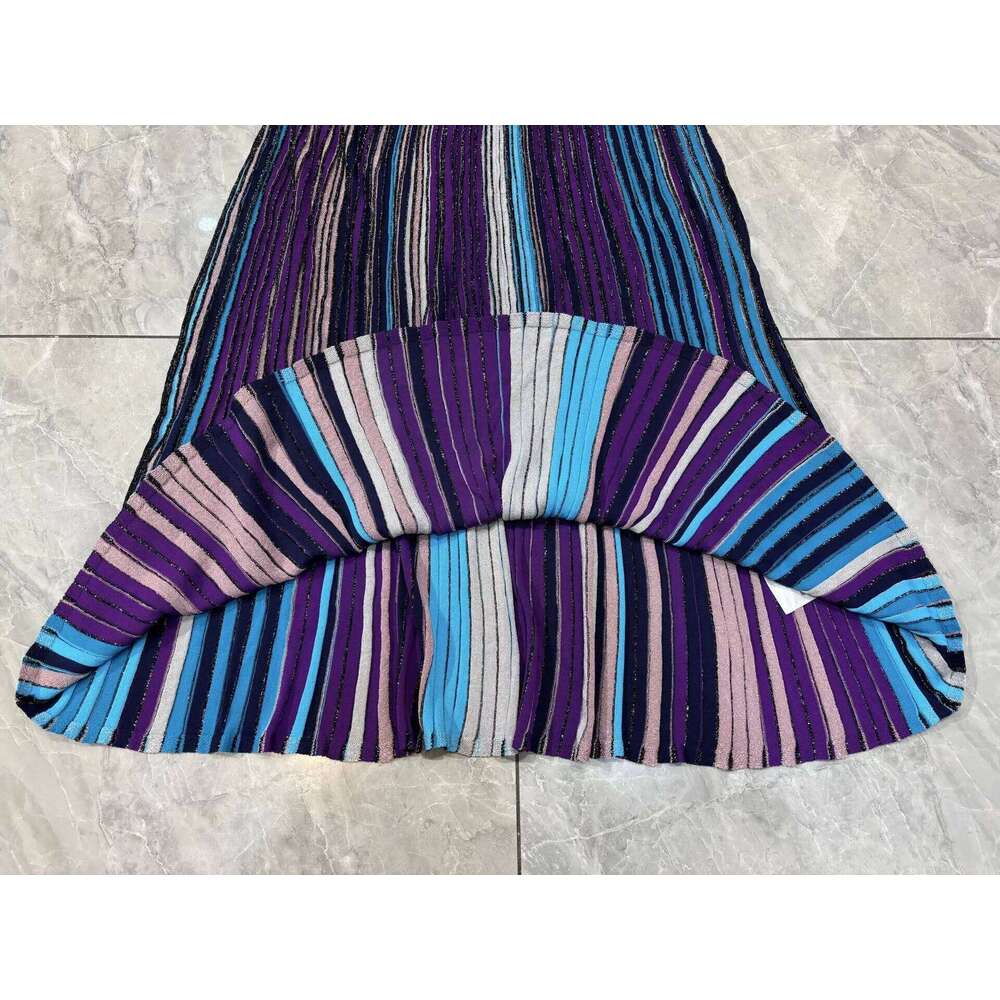 Women Sexy Strapless Metallic Sequined Multicolor Striped Maxi Long Knit Sling Dress