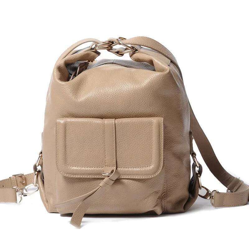 2024 New Vintage Fashionable Large Capacity Leather Women's Backpack Single Shoulder Motorcycle Equipment Accessories