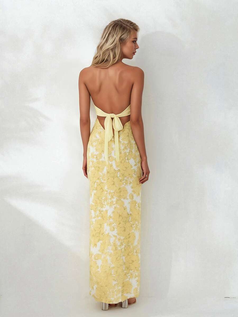 Elegant Off-shoulder Maxi Dress with Lace Detailing and Ruffled Hemline for Womens Summer Wedding Party Outfit