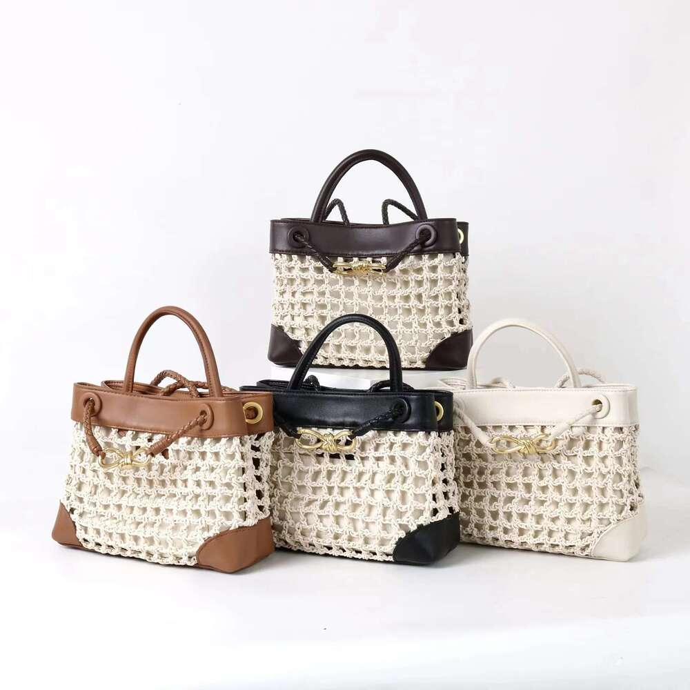 Hot Selling Custom Letters Free Gold Stamping New Genuine Leather Splicing Handmade Cotton Rope Weaving Women's Hand-Bull Tote Bag Designer Bags