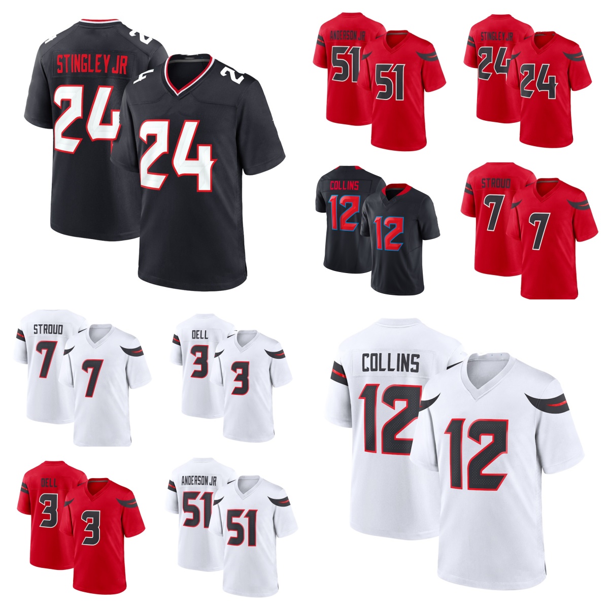 Men's Football Jersey 7 C.J. Stroud 51 Will Anderson Jr. 3 Tank Dell 24 Derek Stingley Jr. 12 Nico Collins 31 Dameon Pierce 20 Jimmie Ward Limited Jersey