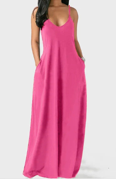 Plus Size Europe and America Summer Womens Solid Color Sexy Deep V Sling Dress 250526