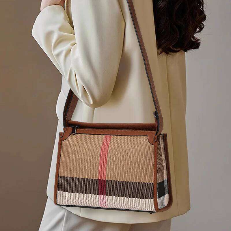 Aidrani Cowhide 2024 Autumn New High-End Plaid Satchel Small Square Casual Versatile Genuine Leather Shoulder Crossbody Bag