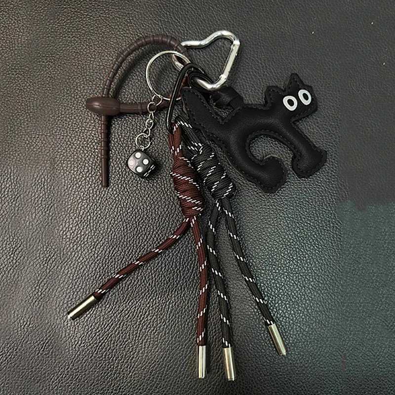 Ins Leather Cute Cat Doll Keychain Pendant Woven Hanging Decoration Couple Doll Cute Gift Holiday Phone Headphone Bag Pendant XJ250607