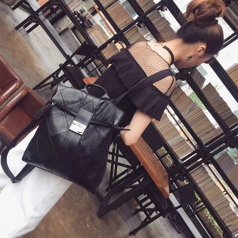 Women 2025 New Fashionable Soft Leather Splicing Shoulder Versatile Lock Backpack Handheld Travel Bag