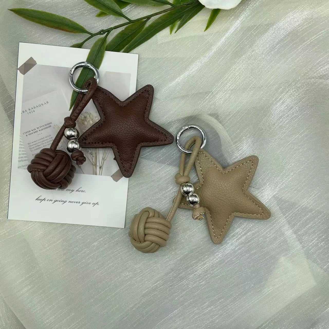 Lovely PU Leather Star Keychain Car Keyring Cartoon PU Leather Hanger 5 Colors Fashion Bag Pendant Bag Ornament XJ250607