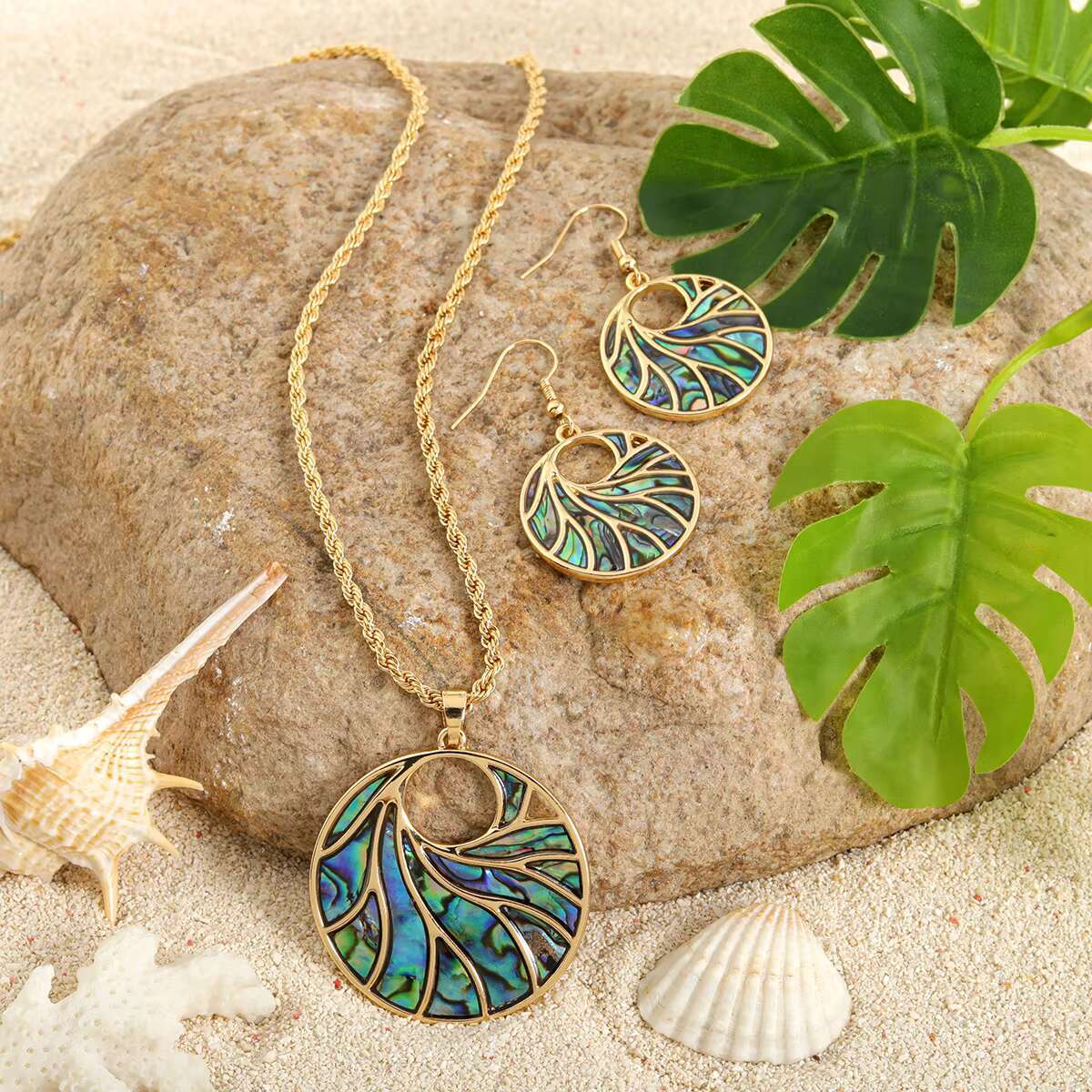 Hawaiian Jewelry Wholesale Hawaiian Jewelry Sets Frederic Sage 14K Abalone Necklace Set Gold Plated