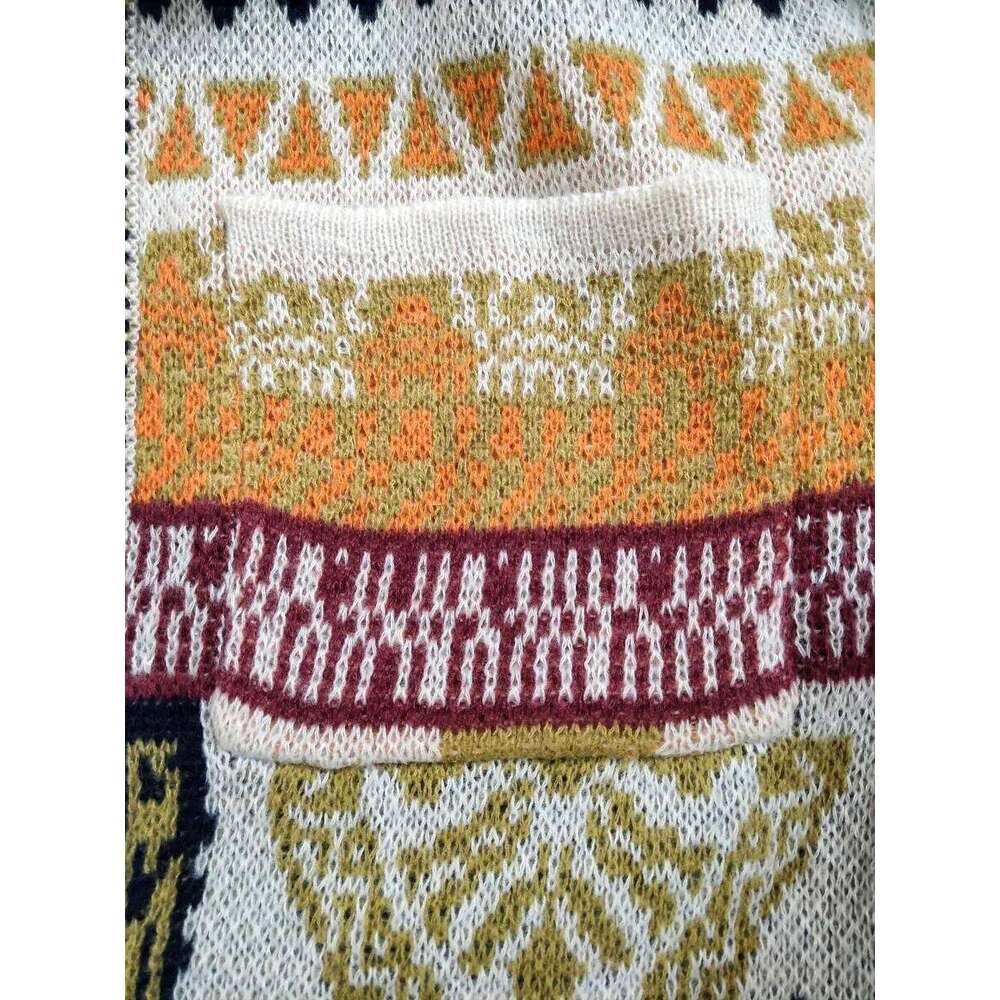 Autumn And Winter Retro Jacquard Ethnic Style Women's Loose Long Sleeves Tassel Hem Midi Wool Cardigan Sweater Jacket