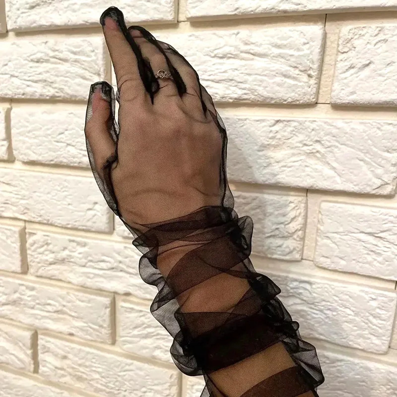 Fashion Long Sheer Tulle Gloves Ultra Thin Stretchy Full Finger Mittens Mesh Elbow Wedding Bride Gloves Drive Sunscreen Mittens 250603