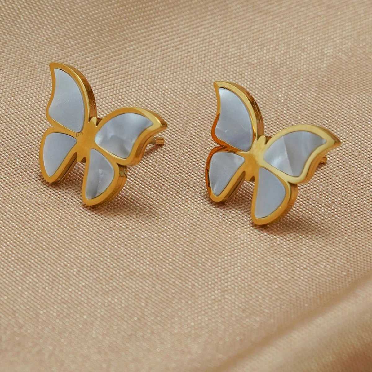 Lxalry 18K Gold Plated Butterfly Set Mirror Polish Hypoallergenic 4PCS Necklace Earrings Ring Never-Fade Z250607