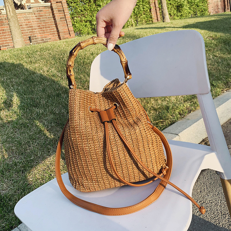 Luxury Brand Designer Bag 2025 New Handheld Straw Bag Summer Korean Fashion Foreign Trade Shoulder Crossbody Bag Bamboo Bag Bucket Bag Women's Ba