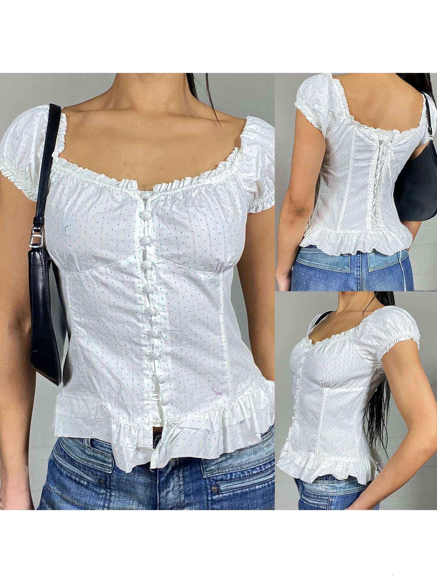 Womens Casual Loose Fit Blouse Floral Print V-neck Short Sleeve Button Front Shirt Fashion Tops Summer Wear
