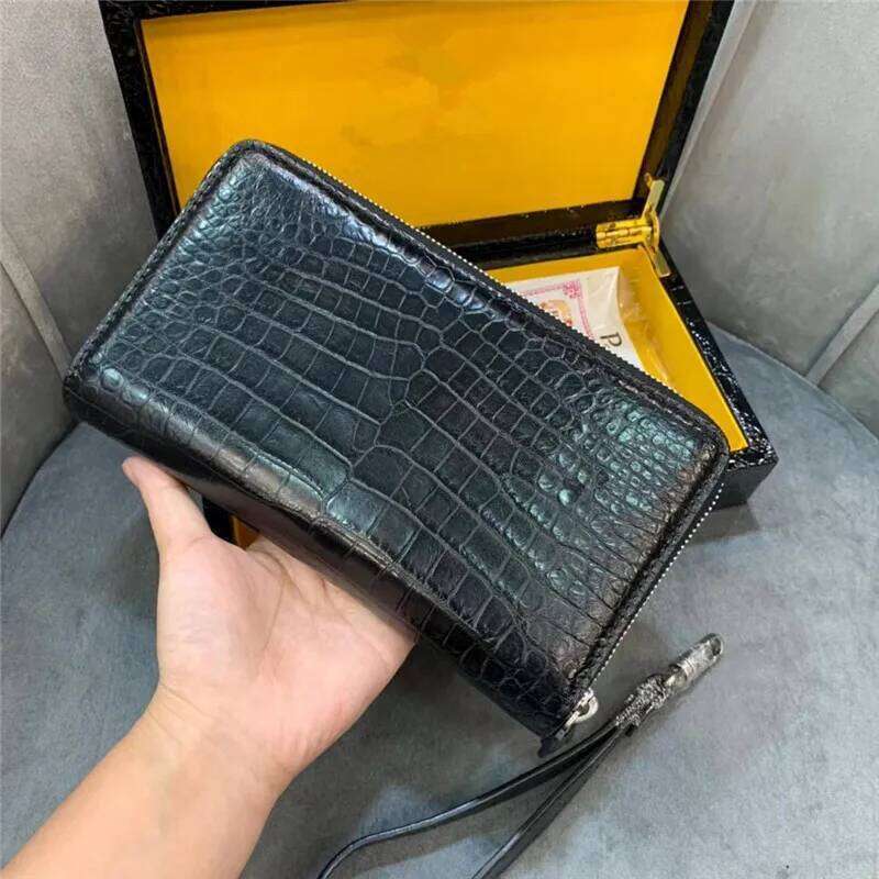 Authentic Crocodile Skin Businessmen Long Organizer Wallet Wristlets Clutch Bag Genuine Real Alligator Leather Male Card Purse
