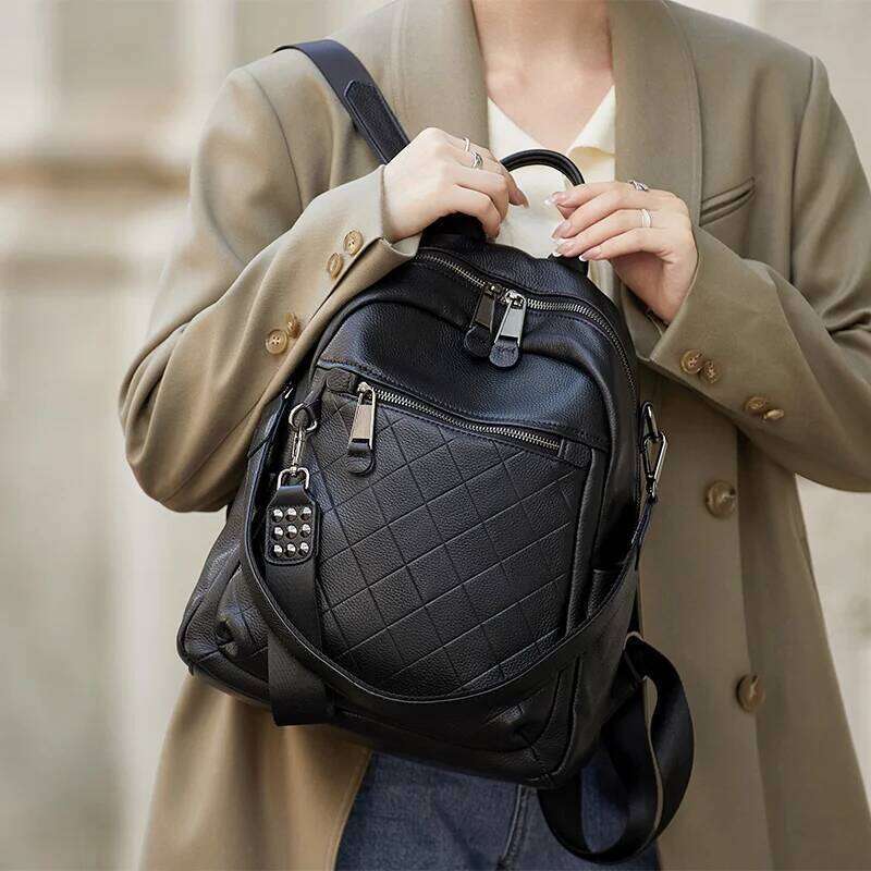 ZOOLER 2025 New First Layer Genuine Leather Designed Plaid Large Capacity Backpack School Bags College Girl Hot#SC1703