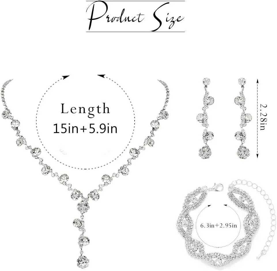Jewelry Set for Women Rhinestone Earrings Silver Earring Necklace Party Prom Wedding Earrings Jewelry for Women Z250607