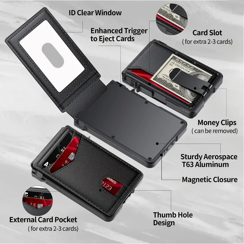 Free Shipping Designer Bag Hot-selling Automatic RFID Card Holder Metal Wallet Men's High-end Foldable Leather Carbon Fiber Card Case Business Af