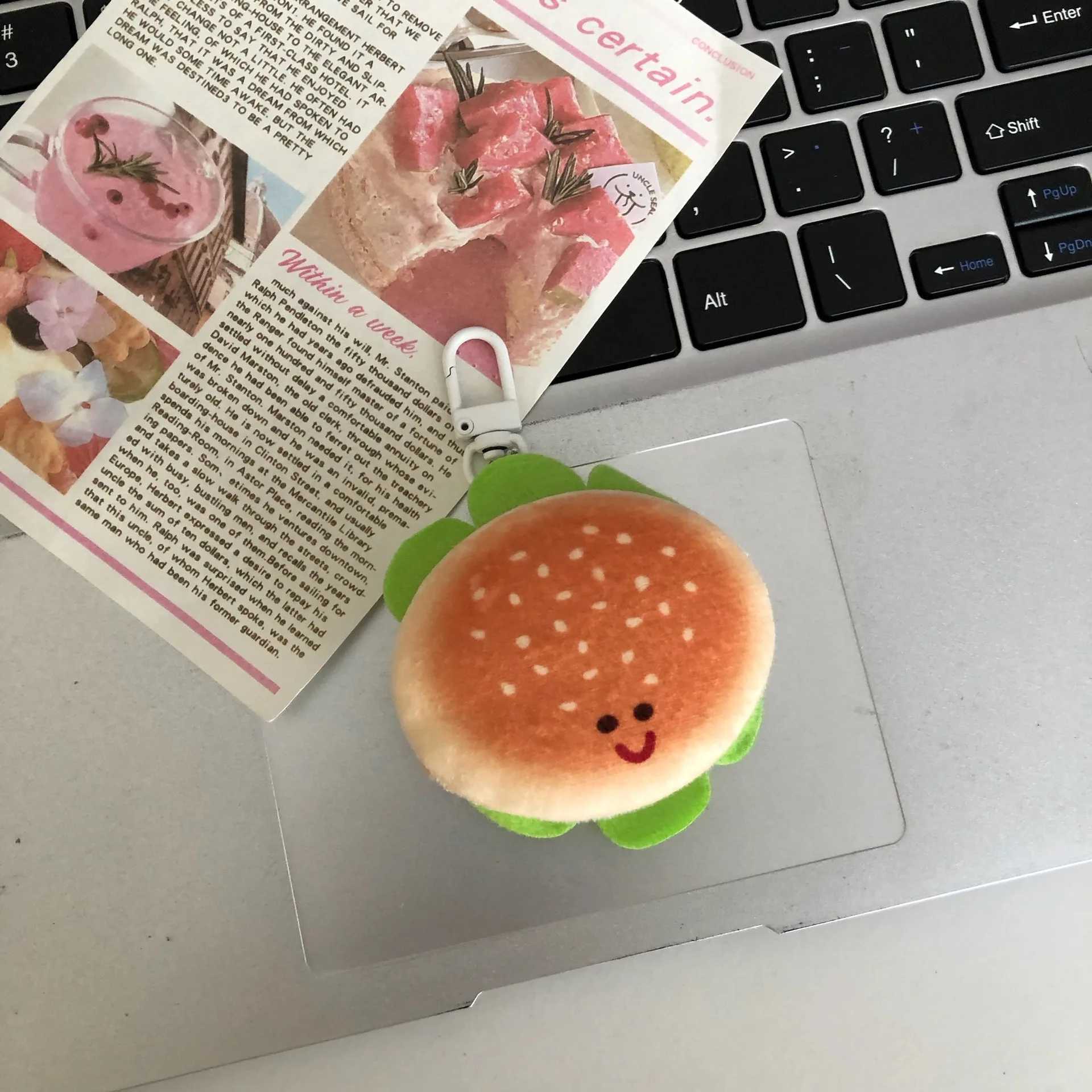 Kawaii Pendant Sweater Style Chain Cute Hamburger Bread Keychain Plush Doll Bag Pendant Girl Doll Key Chain Pendant Funny Pendant XJ250607