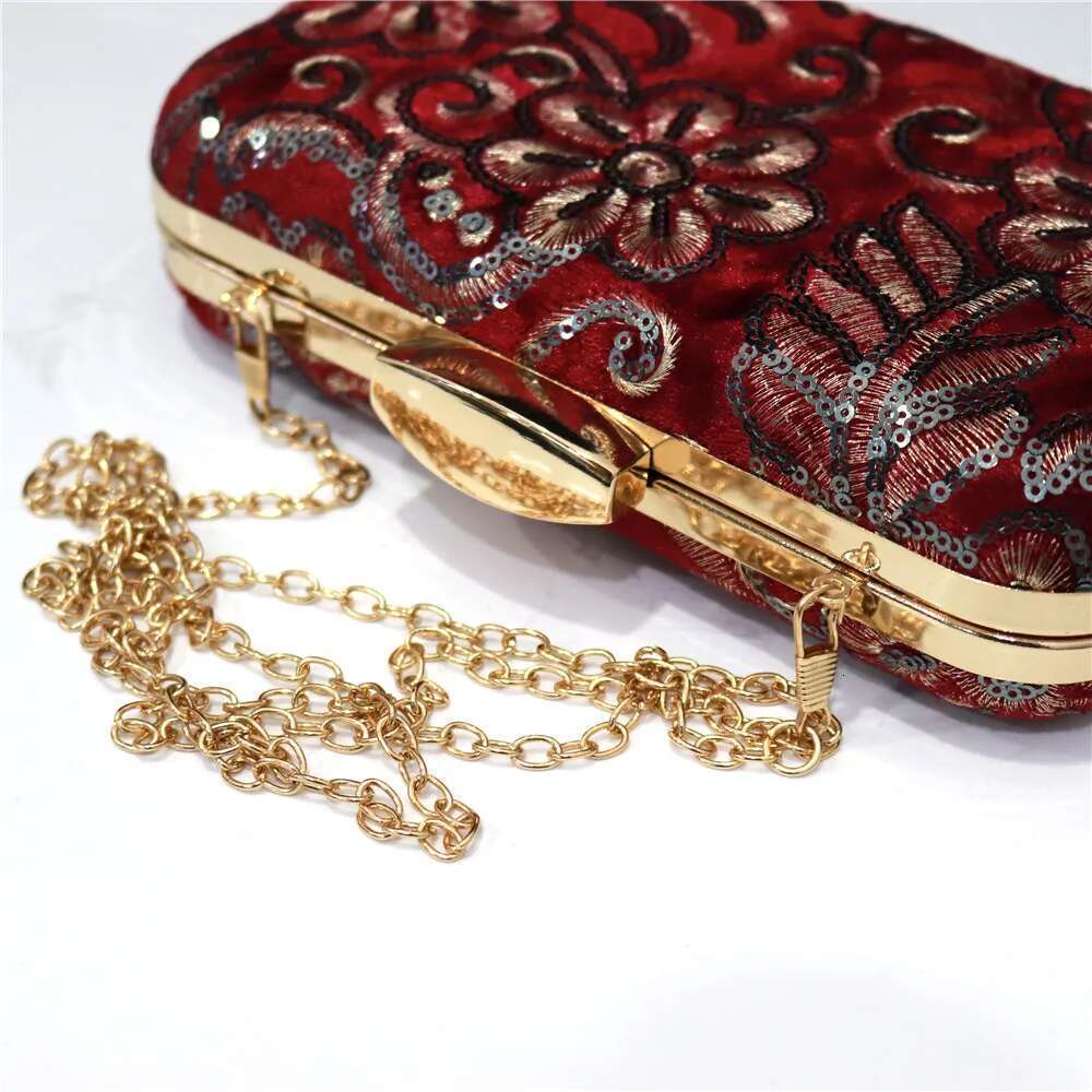 Fashion Wallet Women's Embroidered Flower Sequins Veet Evening Bag Chain Shoulder Clutch Party Ball Handbag