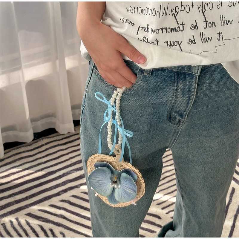 Creative Handmade Mini Cattail Leaf Fan Bag Charm Japanese Girl Pearl Bow Bag Accessories Suitable For Bags Phones Key Chains XJ250607
