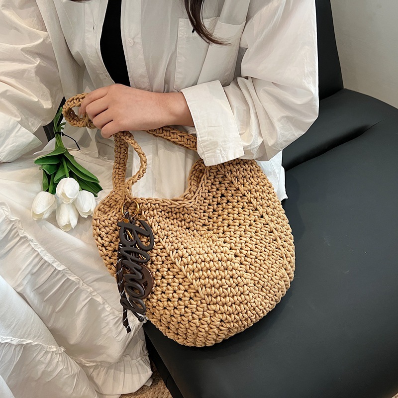 designer Vintage INS Single Shoulder Cotton Yarn Woven Bag New Crochet Handbag Casual Large Capacity Vacation Beach Bag