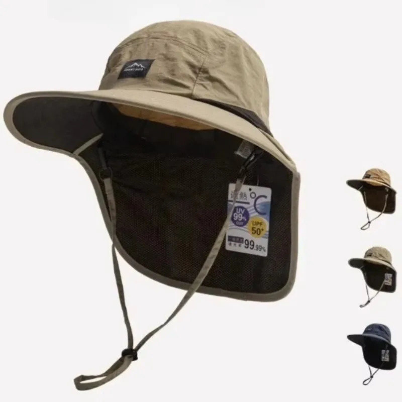 Unisex Summer Wide Brim Waterproof and Quick-drying Panama Caps Outdoor Visor Bucket Hats Mesh Breathable Sun Hat with Neck Flap 250606