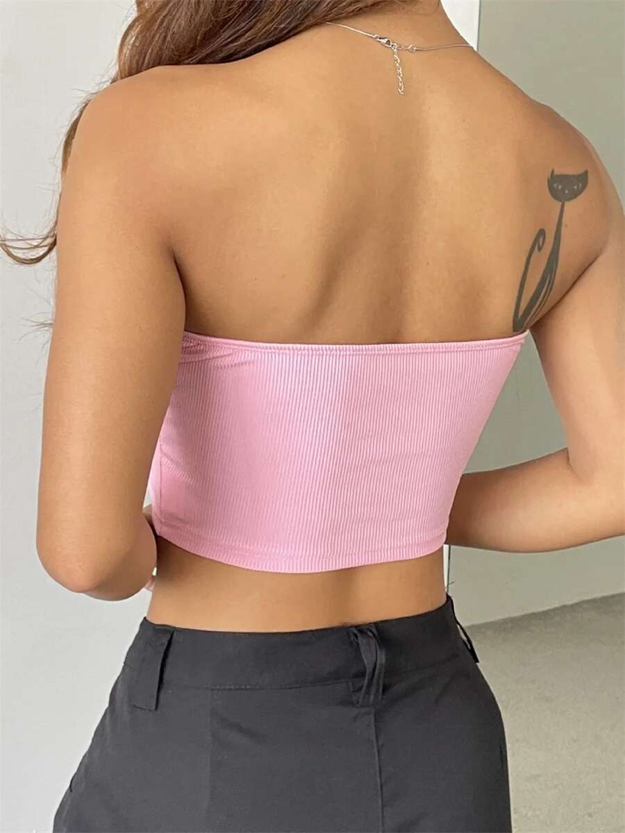 Sexy Off Shoulder Ruffle Crop Top Womens Sleeveless Tube Top for Beach Vacation or Night Out Clubwear Party