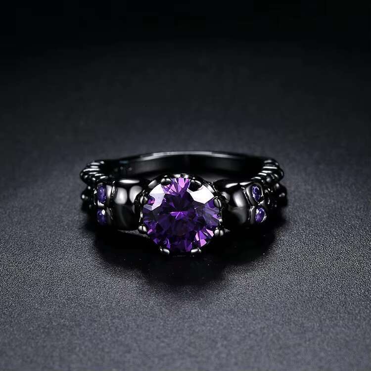 Fashion jewelry wholesale purple diamond personality skeleton 18K black gold engagement ring R523