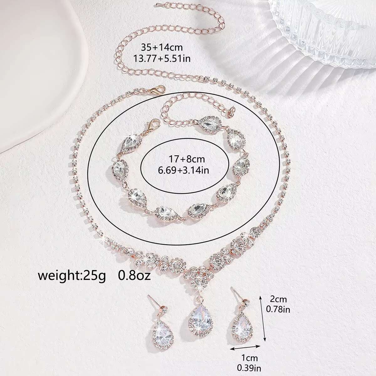 Luxurious 3-Piece Bridal Jewelry Set Necklace Earrings Bracelet Elegant Wholesale Accessories for Weddings
