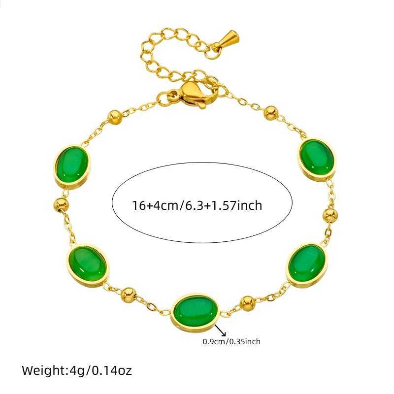 DIEYURO 316L Stainless Steel Green Oval Rhinestone Necklace Earring Set Trend Non-fading Elliptical Geometry Jewelry Set Z250607
