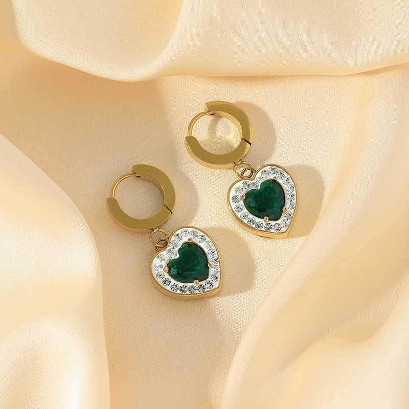 EILIECK 316L Stainless Steel Heart Shaped Green Zircon Pendant Necklace Earrings For Women Girl Fashion Waterproof Jewelry Set Z250607