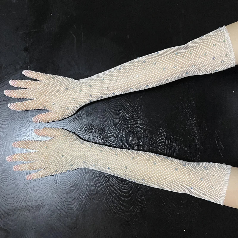 Flash Diamond Mesh Bounce Retro Mesh Black Gloves European and American Fashion Stretch Color Diamond Ladies Gloves C018 250603