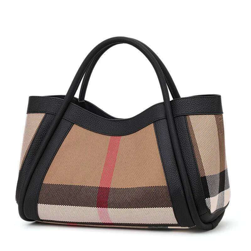 Leather Capacity Women's Handbag With Plaid Pattern 2025 New Design Large Bag