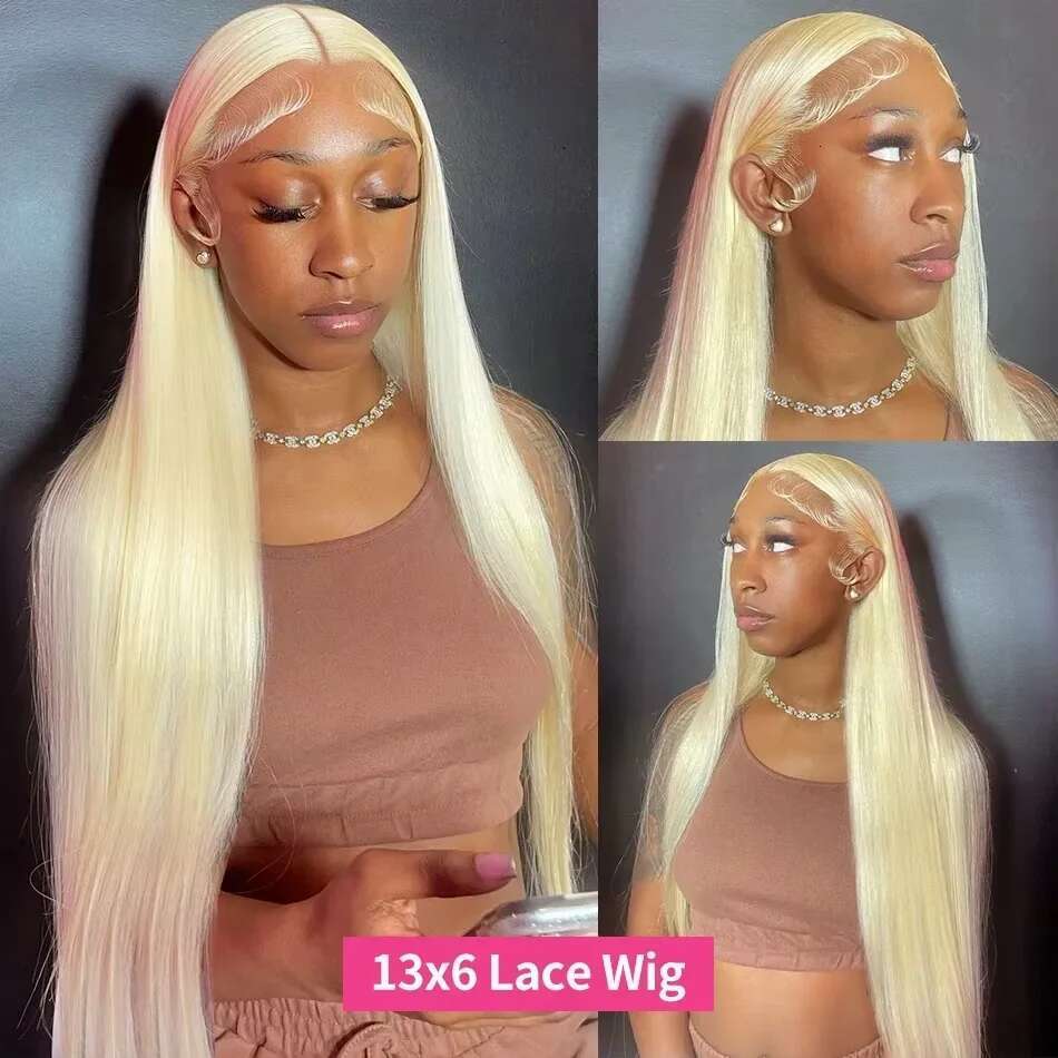 Straight 613 Blonde 13x6 HD Frontal Human Hair Wig Preplucked 13x4 Transparen Lace Front Wigs for Women 44 46 inch