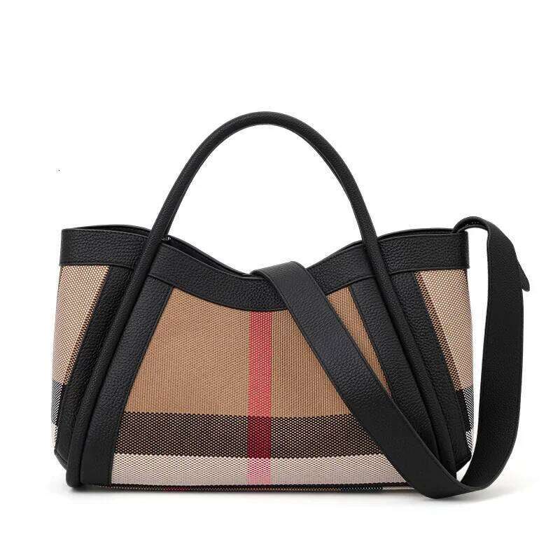 Leather Capacity Women's Handbag With Plaid Pattern 2025 New Design Large Bag