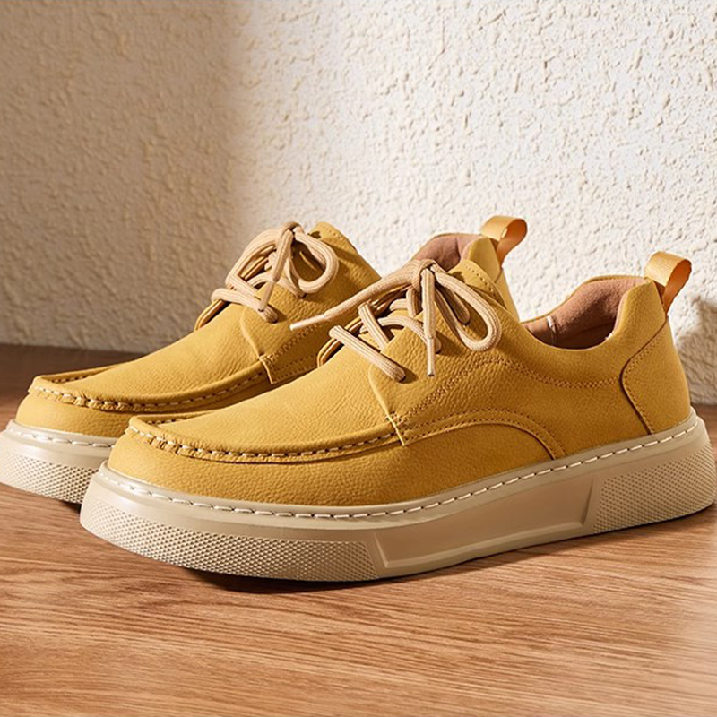 Mens Casual Leather Shoes - Spring/Autumn Style with Comfortable Sole & Retro Design