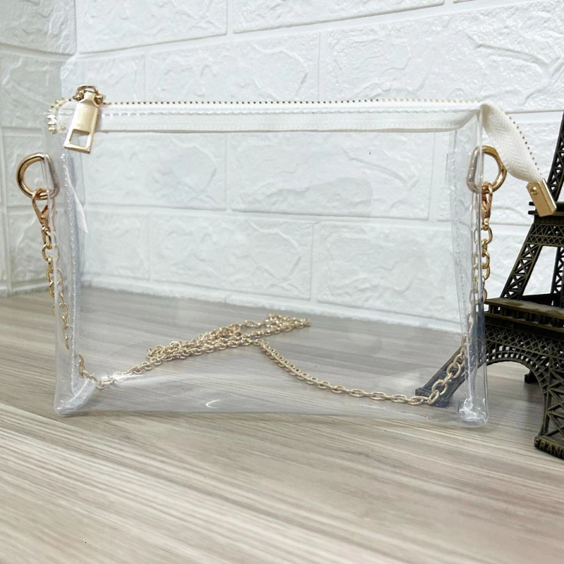 Clear Crossbody Purse Bag Approved PVC Transparent Messenger Bags Gold Chain Strap Sac For Women 250609