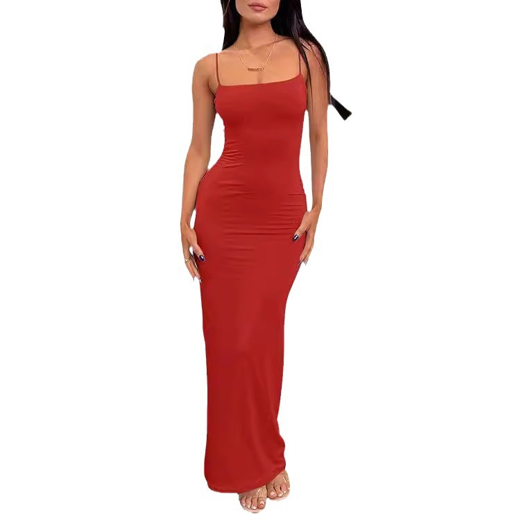 Summer Casual Slip Dresses 2024 Party Evening Elegant Spaghetti Strap Double Lined Bodycon Maxi Dress For Women Fashion