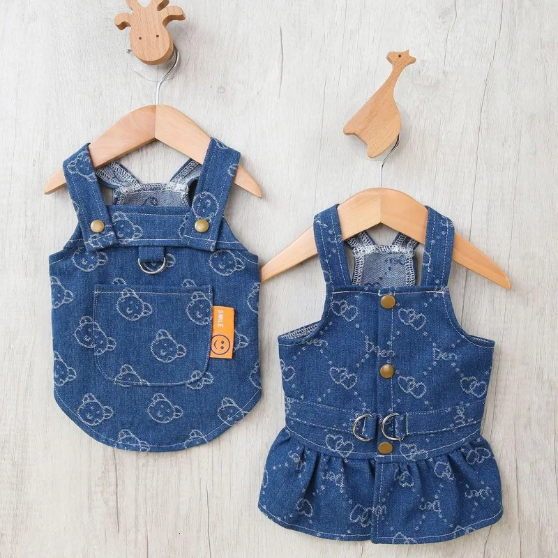 Denim Dog Dress Harness Puppy Summer Clothes for Small Medium Dogs Chihuahua French Bulldog Walking Chest Strap Vest With DRing 250609