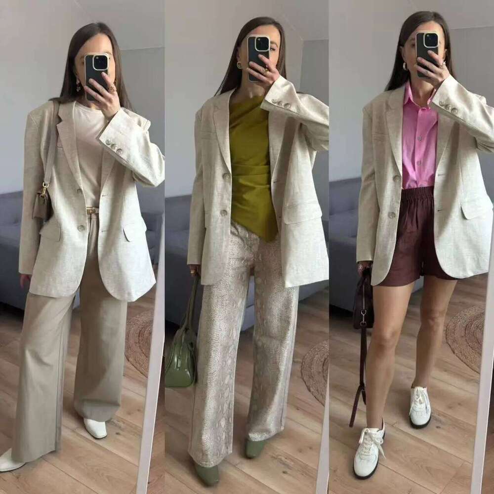 2025 Spring / Summer New Women Fashion Linen Jacket Basic Blazer