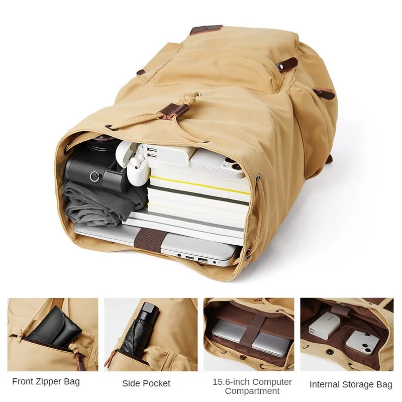 MOYYI Men Vintage Canvas Backpack Large Capacity 156inch Laptop Casual Bag For Travel Premium Durable Unsex Mochila 250604z