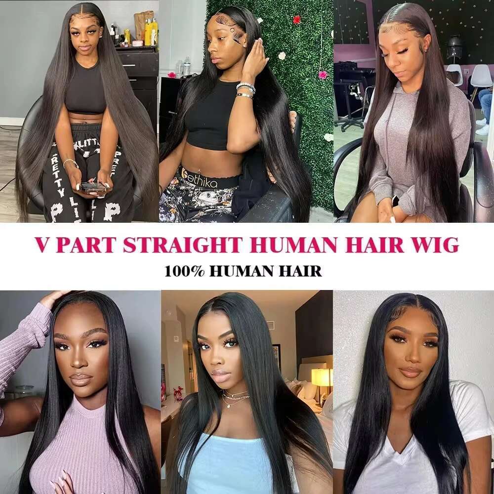 V Part Brazilian Virgin 32Inch Natural Color Straight hine Made Human Hair Wigs for Black Women