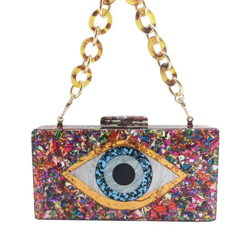 Brand New Design Acrylic Evening Bags Multicolor Sequins Handbag Evil Eye Pattern Clutch Purse Crossbody Bag Party Wallet