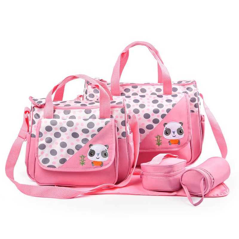 New Cute Animal Printed Mommy Bag Five Pieces Suits Multifunctional Large Capacity Maternity Baby Mother Diaper Bag For Travel y250609P629