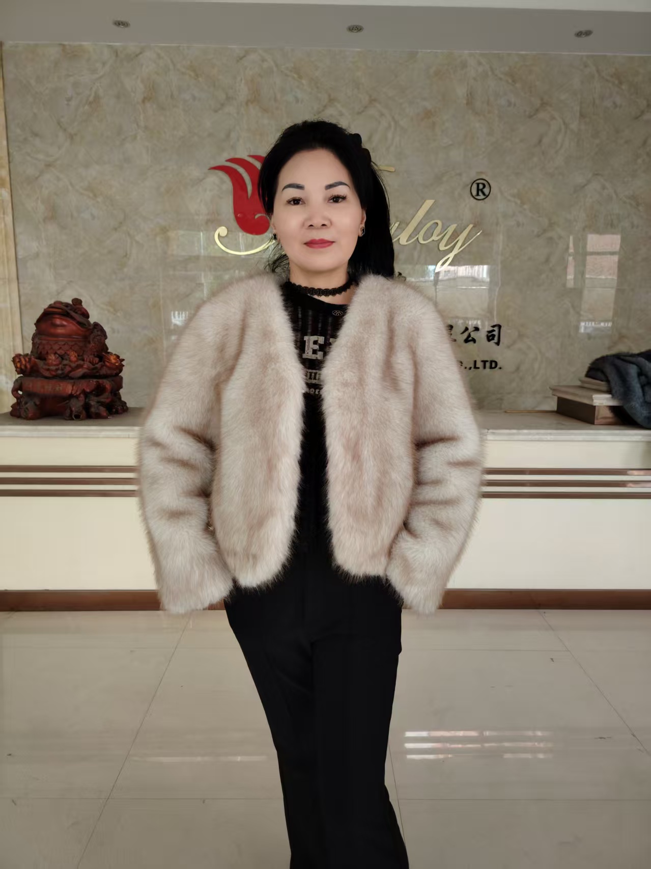 Stylish Short Length Ladies' Imitation Fur Outerwear Jacket Featuring a Chic V-shaped Neckline and Design with solid colors