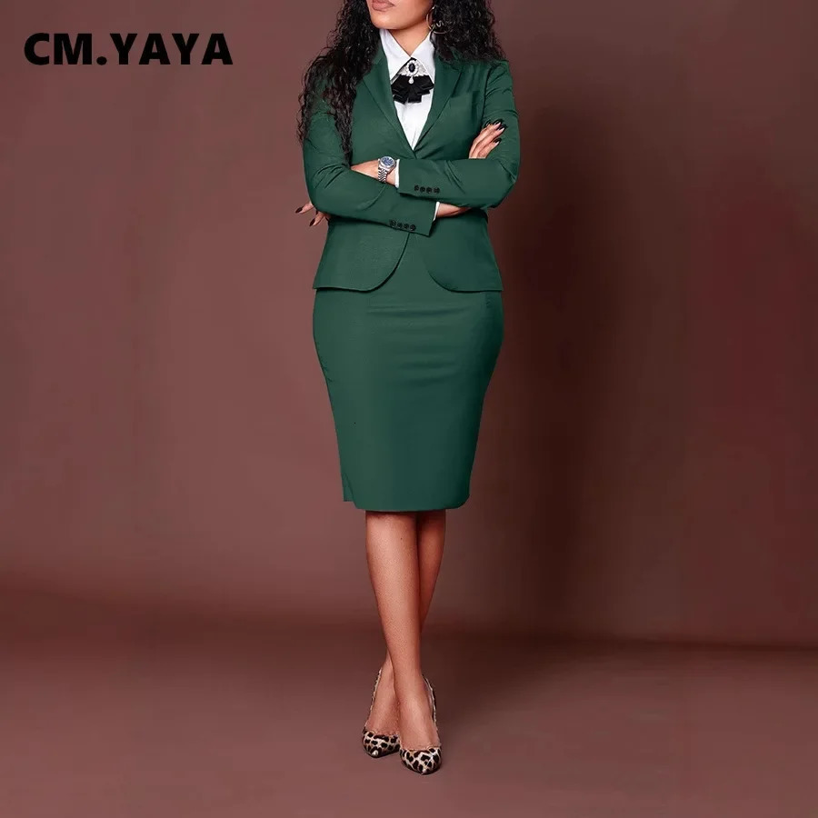CMYAYA Womens Set Full Sleeve Button Blazer Skirts Suit 2025 Winter Casual Streetwear Two 2 Piece Africa OL Work Outfits 250609