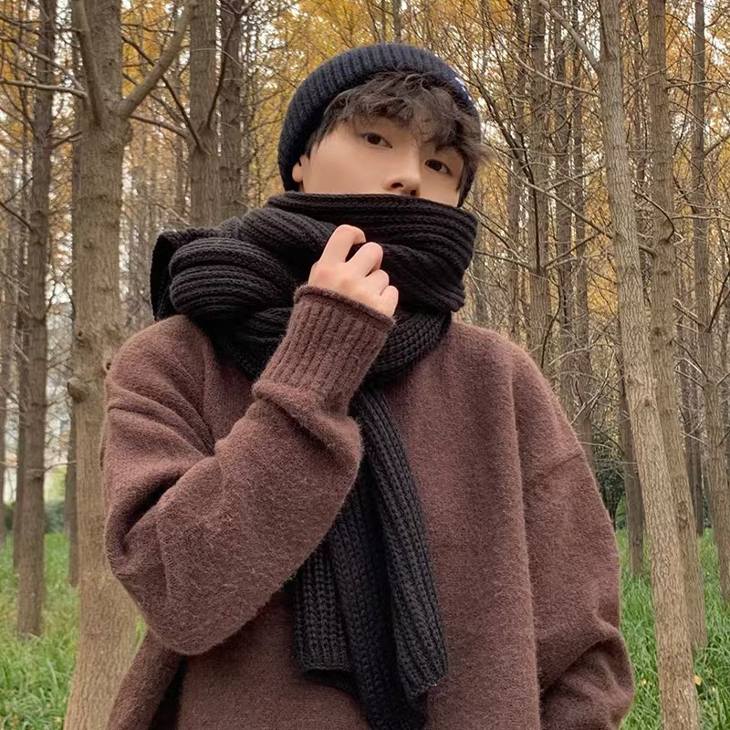 T924 scarf women's autumn and winter Korean version all-match student winter knitted wool solid color young ladies thick warm scarf men