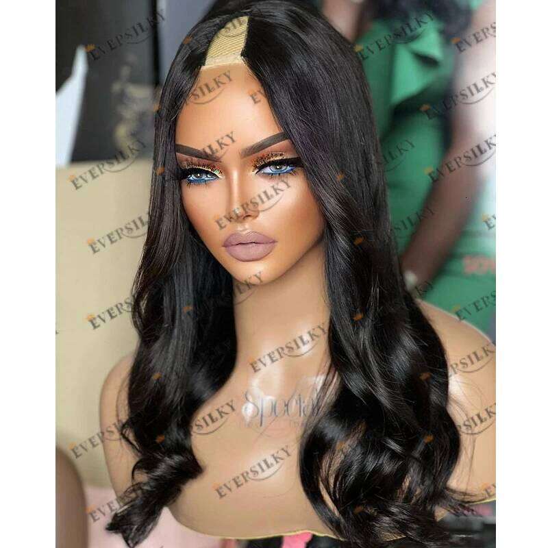 Easy Install 1x4 Size Human Hair for Women Daily Wear Short Wavy Black Opening V Part Wigs Natural